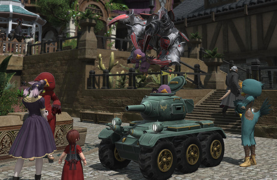 Yotsuba (in claw) and Kitten Whiterose (in tank) cause havoc at A Feast Reborn 2025, playing the mascot Egward!