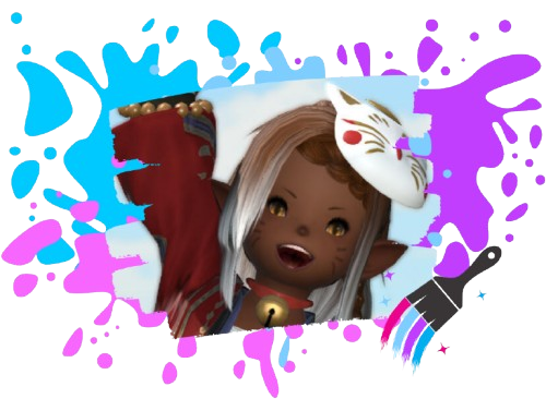 Yotsuba! A lalafell cheering with a bright splat of paint and a paintbrush around them.